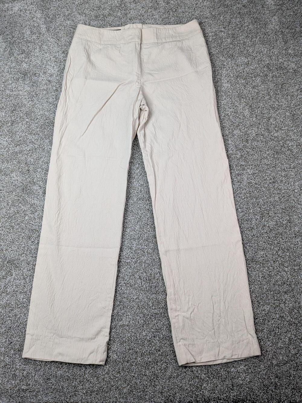 Escada Pants Womens 38 Beige Straight Leg Silk Cotton Blend Dressy Workwear